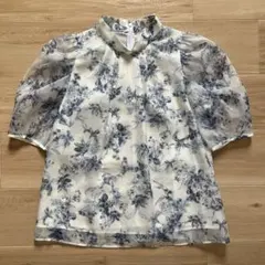 JUSGLITTY シアーフラワープリントブラウス シフォンブラウス 半袖