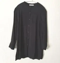 美品！しまむら　ワッシャーシアーシャツ バントカラーシャツ　ブラック　L