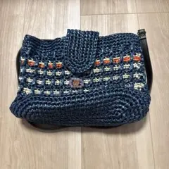 ネイビー編み物ショルダーバッグ