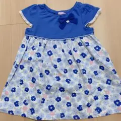 ミキハウス ブルー花柄ワンピース 90