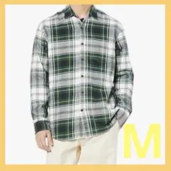 タグ付き　ネルシャツ 長袖 メンズ　チェック柄　秋冬　緑　グリーン　Mサイズ