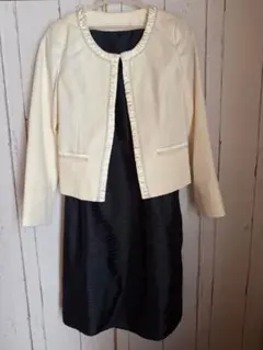 白アイボリージャケット　紺色　ワンピース　セット　卒業式　入学式　M