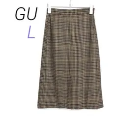 GU【L】チェック ロングスカート 前スリット