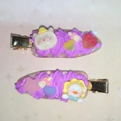 ②ヘアクリップ あひる ねこ ホイップデコ ヘアピン