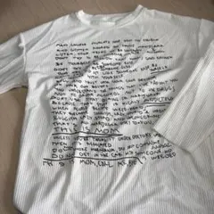 ホワイト テキストプリント 長袖Tシャツ