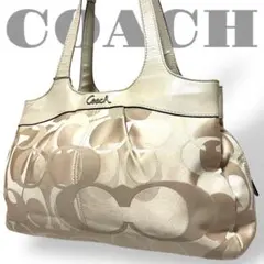 美品　コーチ　トートバッグ　ショルダーバッグ　肩掛け　シグネチャー　キャンバス