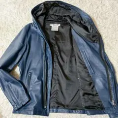 希少XL キャサリンハムネット ゴート レザー フーディー パーカー 青系