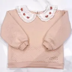 100 襟付きキルティングトレーナー トップス ピンク ハート レース 女の子