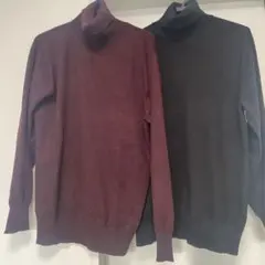 期間限定出品【GU】美品　メンズタートルニット　ボルドー＆ブラック2枚セット