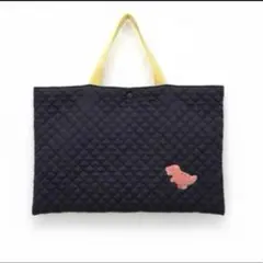 絵本袋　図書袋　レッスンバッグ　黒×黄色×恐竜　キルト　ワッペン　ハンドメイド