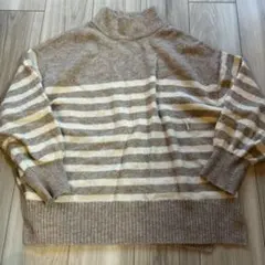 タートルネック秋冬セーターニットM大きいサイズボーダー柄スリット防寒ゆったり長袖