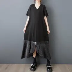 大きいサイズ ワンピース　ストライプ　レディース 春夏　 新品 半袖　変形裾