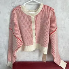 Babレッドとアイボリーのストライプニットセーター カーディガン