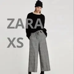 美品ZARA チェック柄 ウール ワイドパンツ グレー　XS