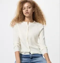 【ユニクロ】メリノリブクルーネックショートカーディガン　オフホワイト　S