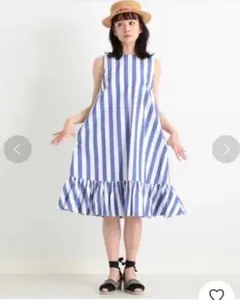 カロリナグレイサー 夏 ワンピース 青 ストライプワンピース