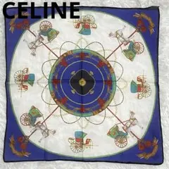CELINE・セリーヌ・スカーフ・青・馬車・45cm