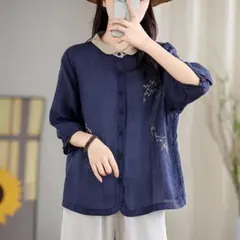 配色 折り衿 ブラウス 着痩せ フロントボタン レディース 大きいサイズ