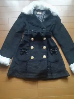 ◆ほぼ未使用◆リズリサ・トゥララ　リボン付きブラックロングコート　アウター