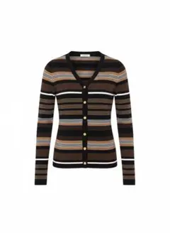 IENA ウール100% ブラウン系ストライプ Vネックカーディガン