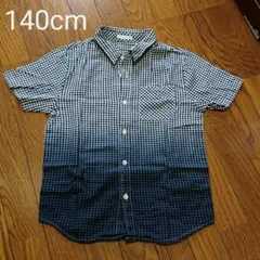 GU  半袖ボタンシャツ  140  黒系 ギンガムチェック