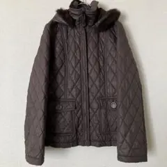 ブラウン　ファー(ラビット)付き　中綿ジャケット　L