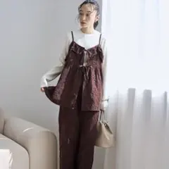 coen コーエン　3Dフラワー刺繍 コーデュロイキャミソール　ブラウン　新品