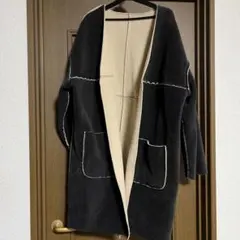 リバーシブルフリース裏地 ブラック ベージュ ロングコート