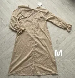 新品　Mサイズ　ベージュ 長袖 シャツワンピース　ビッグカラー