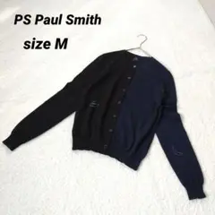 PS Paul Smith　ニットカーディガン　M　刺繍　バイカラー　長袖　黒紺