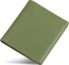 ２つ折り財布 本革 ミニ財布 片側が大きく開く コンパクト 男女兼用 グリーン系