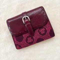 ANNA SUI がま口 二つ折り財布 ボルドー 総柄 レザーのサムネイル
