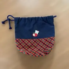 familiar コップ巾着袋 ネイビー チェック