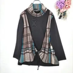 Just Wave　チェック柄タートルネック　長袖チュニック　M-L　ミセス