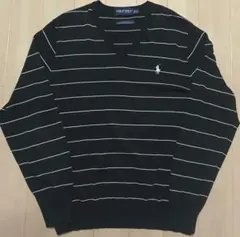 90s POLO GOLF ストライプ柄 セーター XL ボーダー ブラック