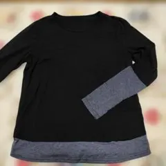 美品★SHEIN★長袖カットソー★黒×グレー★XL