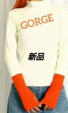新品タグ付き GORGE 袖配色タートルネックニットプルオーバー サムホール付