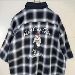 レッドキャップガール　オンブレチェックシャツ　刺繍デザイン　半袖　Lサイズのサムネイル