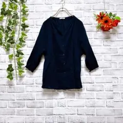 【GLACIER】 グラシア （L） ブラウス 7分 ネイビー レディース