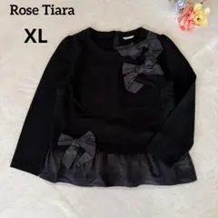 ローズティアラ　チェック柄リボン付きプルオーバー　ブラック　42 大きいサイズ