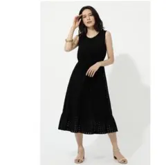 アズールバイマウジー コットンレースティアードワンピース ブラック 黒