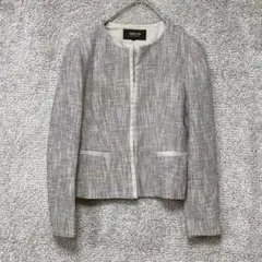3070 コムサイズム ノーカラージャケット 7号 グレー 綿 ツイード◾︎