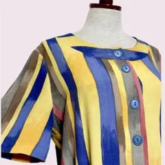 vintageヴィンテージワンピースストライプ前開きレトロフランス製海外古着