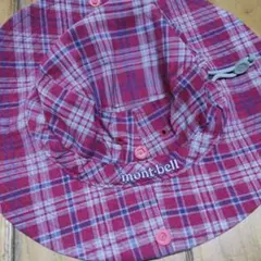 mont-bell キッズ バケットハット FREE 赤ピンク/チェック