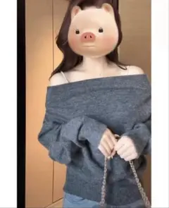 【新品未使用】　オフショル　ニット　グレー　アシンメトリー　オフショルダー　韓国