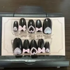 黒のリボン付きネイルチップセット