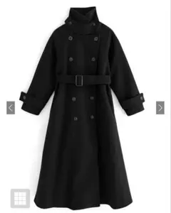 襟3Wayベルト付きフェイクウールトレンチコート［ze783］ブラック Mサイズ