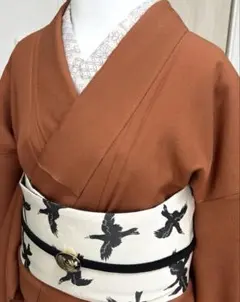 無地★袷★正絹★一つ紋★深い柿色★パール加工