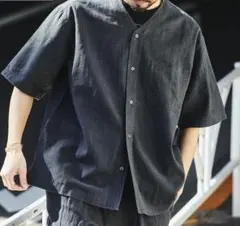 未着用 LINEN COTTON V NECK SHIRT チャコール グレーのサムネイル