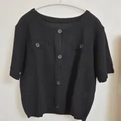 かぎ編みカーディガン ブラック Lサイズ 半袖